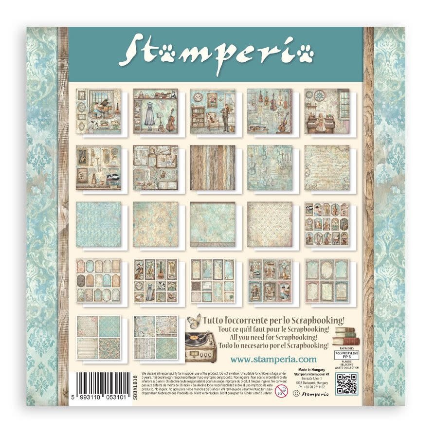 STAMPERIA STAMPERIA SYMPHONY MAXI PAD 12x12 PAPER PACK 22 SHEETS