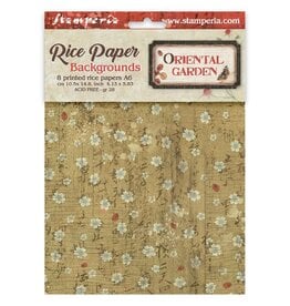 STAMPERIA STAMPERIA ORIENTAL GARDEN ASSORTED A6 RICE PAPER DECOUPAGE BACKGROUNDS 10.5X14.8CM 8/PK