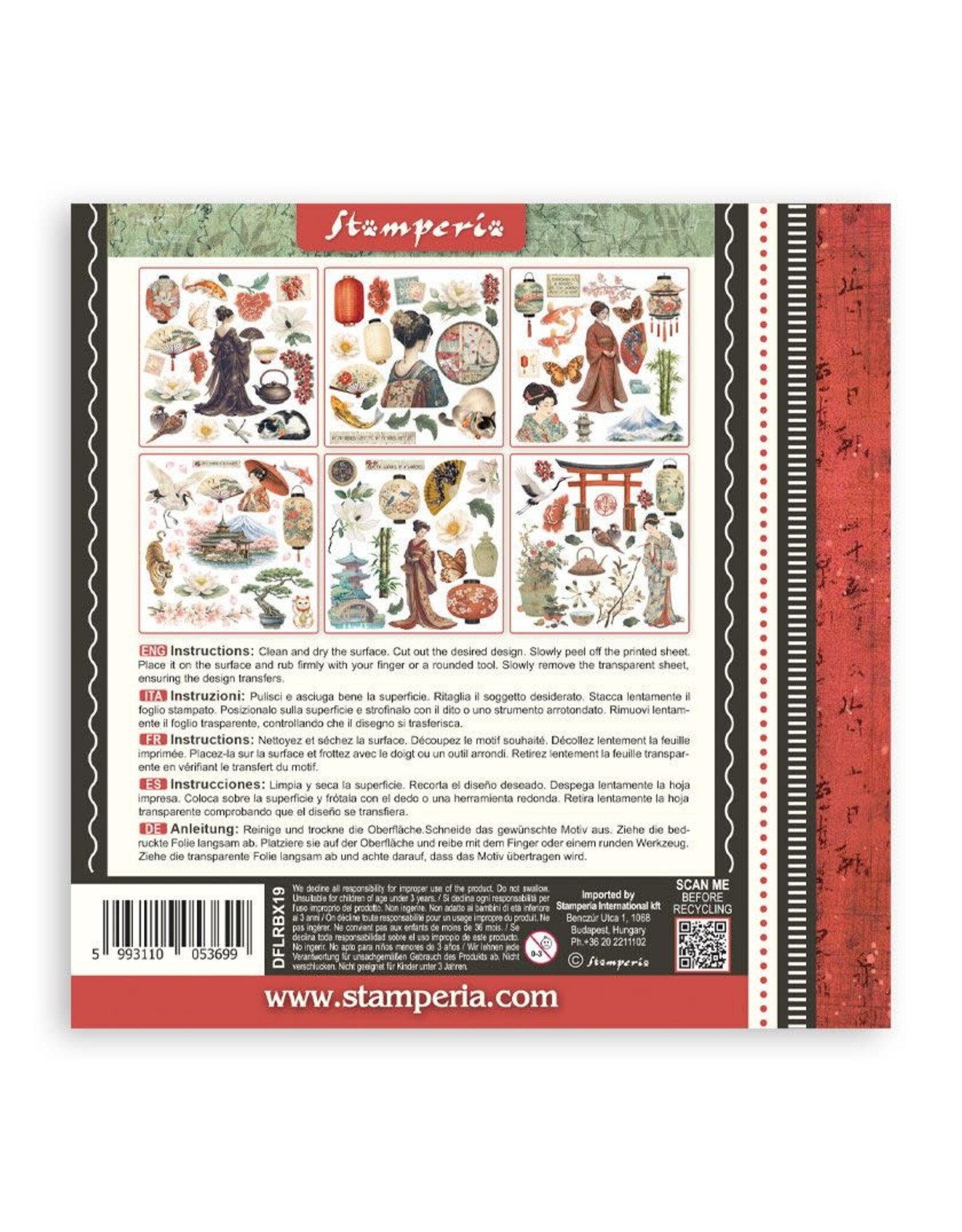 STAMPERIA STAMPERIA ORIENTAL GARDEN ASSORTED RUB-ONS 6/PK