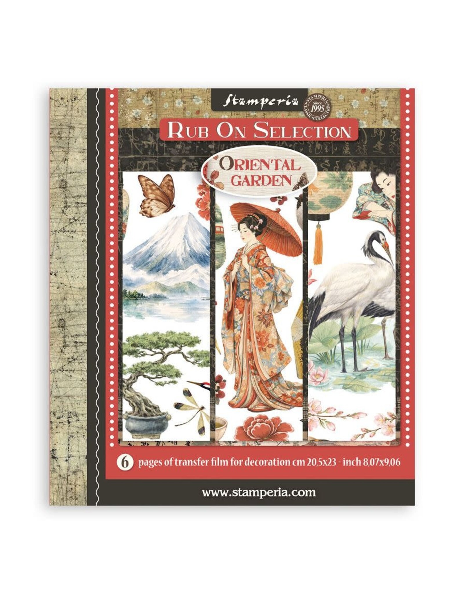 STAMPERIA STAMPERIA ORIENTAL GARDEN 8x9 ASSORTED RUB-ONS 6/PK