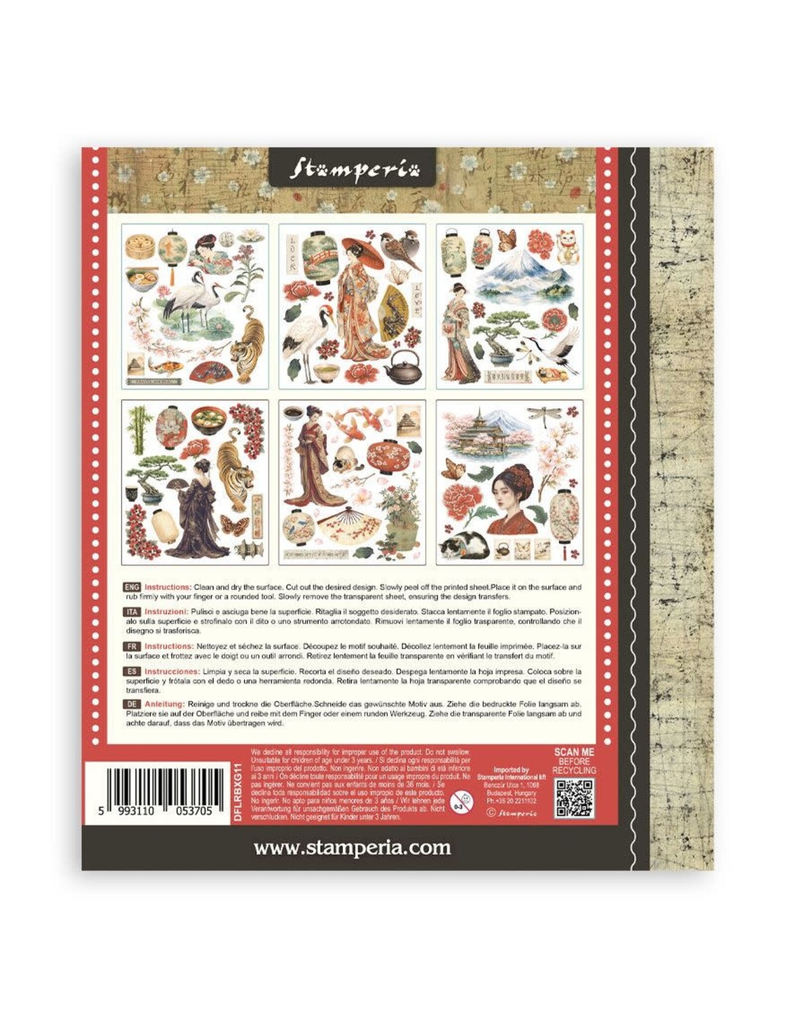 STAMPERIA STAMPERIA ORIENTAL GARDEN 8x9 ASSORTED RUB-ONS 6/PK