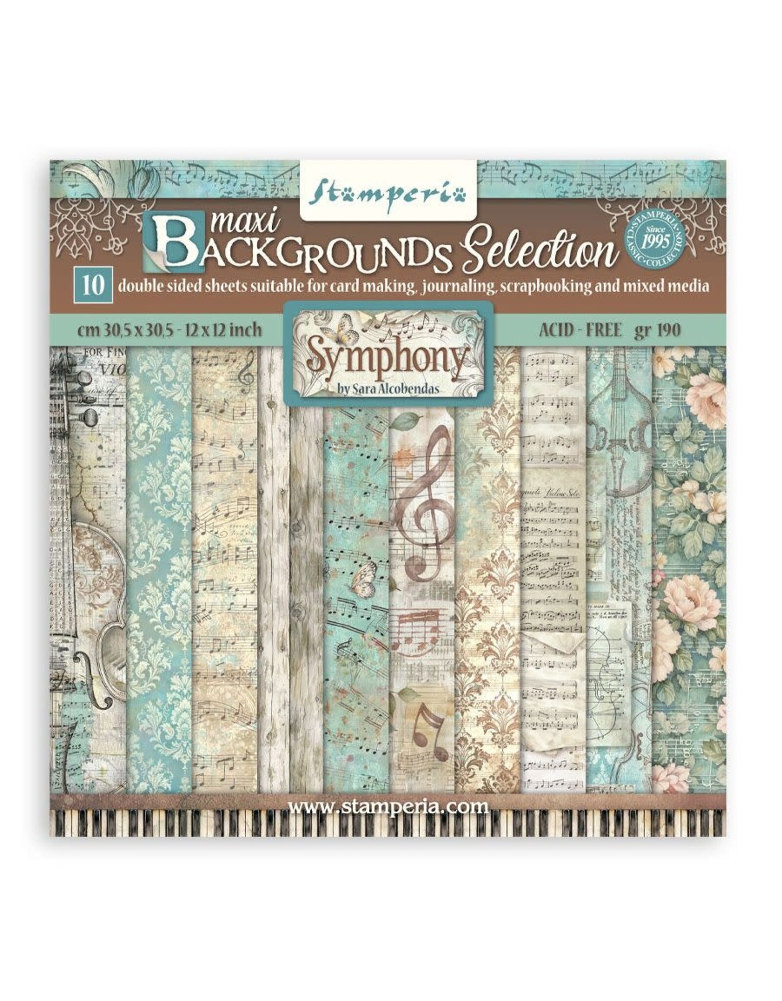 STAMPERIA STAMPERIA SYMPHONY BACKGROUNDS SELECTION 12x12 PAPER PACK 10 SHEETS