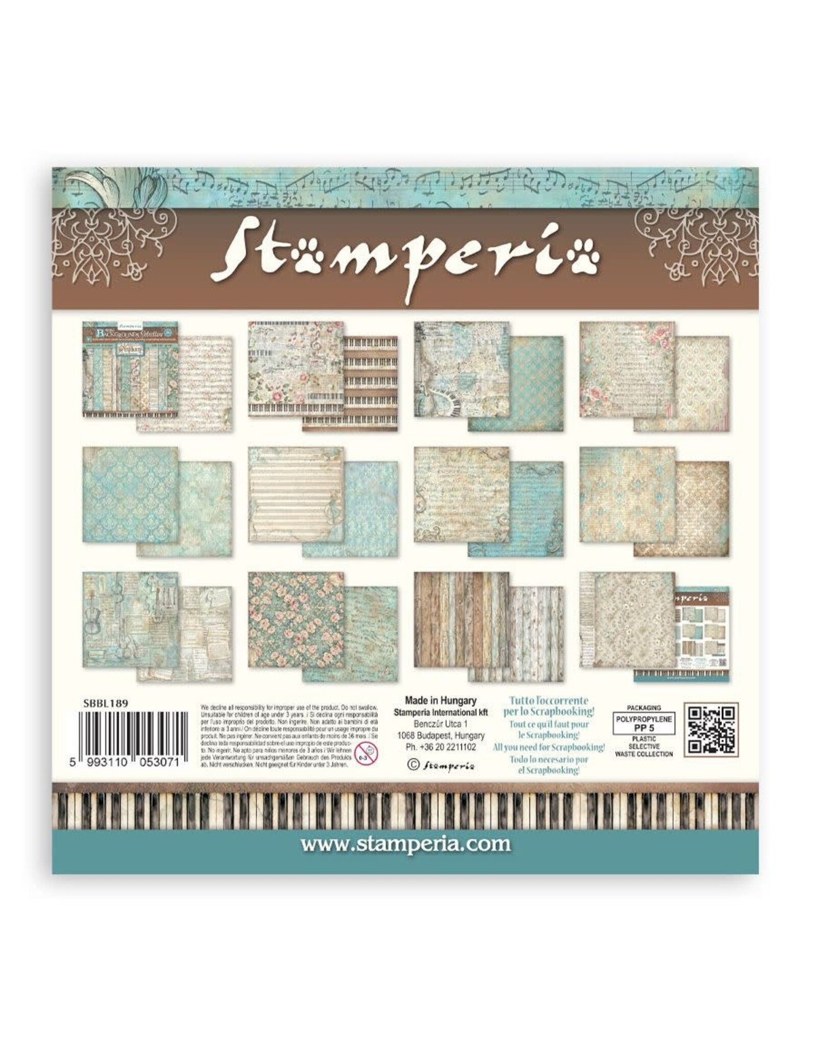 STAMPERIA STAMPERIA SYMPHONY BACKGROUNDS SELECTION 12x12 PAPER PACK 10 SHEETS