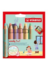 STABILO STABILO WOODY 3 IN 1  6 PASTEL PENCILS SET WITH SHARPENER