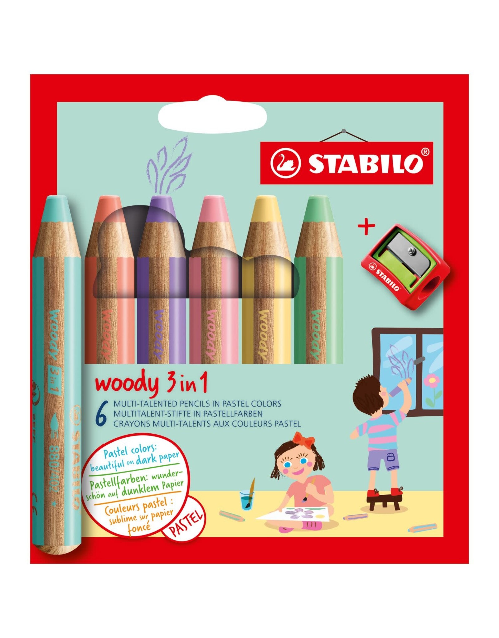 STABILO STABILO WOODY 3 IN 1  6 PASTEL PENCILS SET WITH SHARPENER
