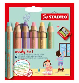 STABILO STABILO WOODY 3 IN 1  6 PASTEL PENCILS SET WITH SHARPENER