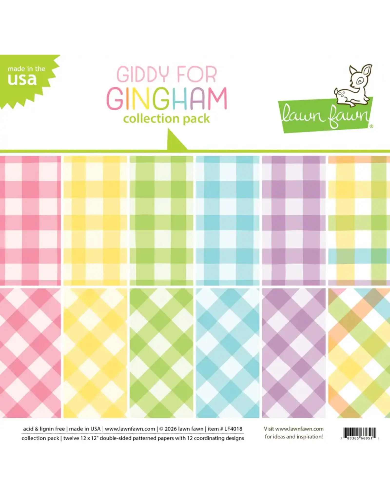 LAWN FAWN LAWN FAWN GIDDY FOR GINGHAM 12x12 COLLECTION PACK 12 SHEETS