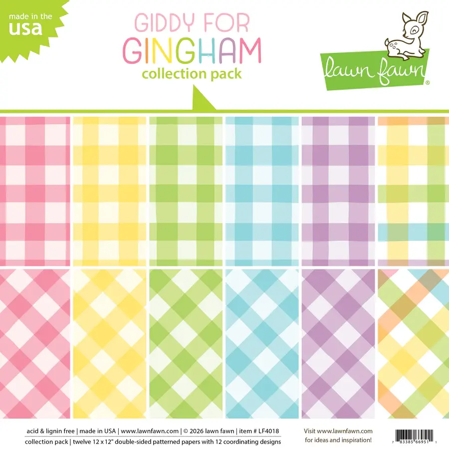 LAWN FAWN LAWN FAWN GIDDY FOR GINGHAM 12x12 COLLECTION PACK 12 SHEETS