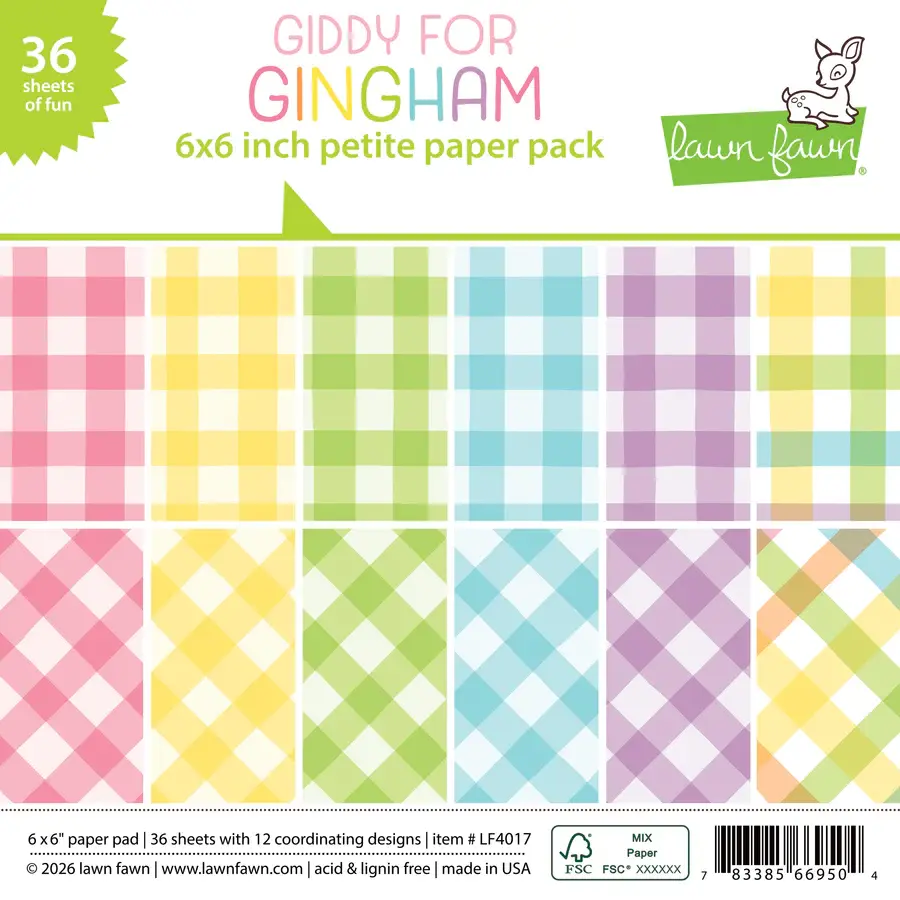 LAWN FAWN LAWN FAWN GIDDY FOR GINGHAM 6x6 PETITE PAPER PACK 36 SHEETS