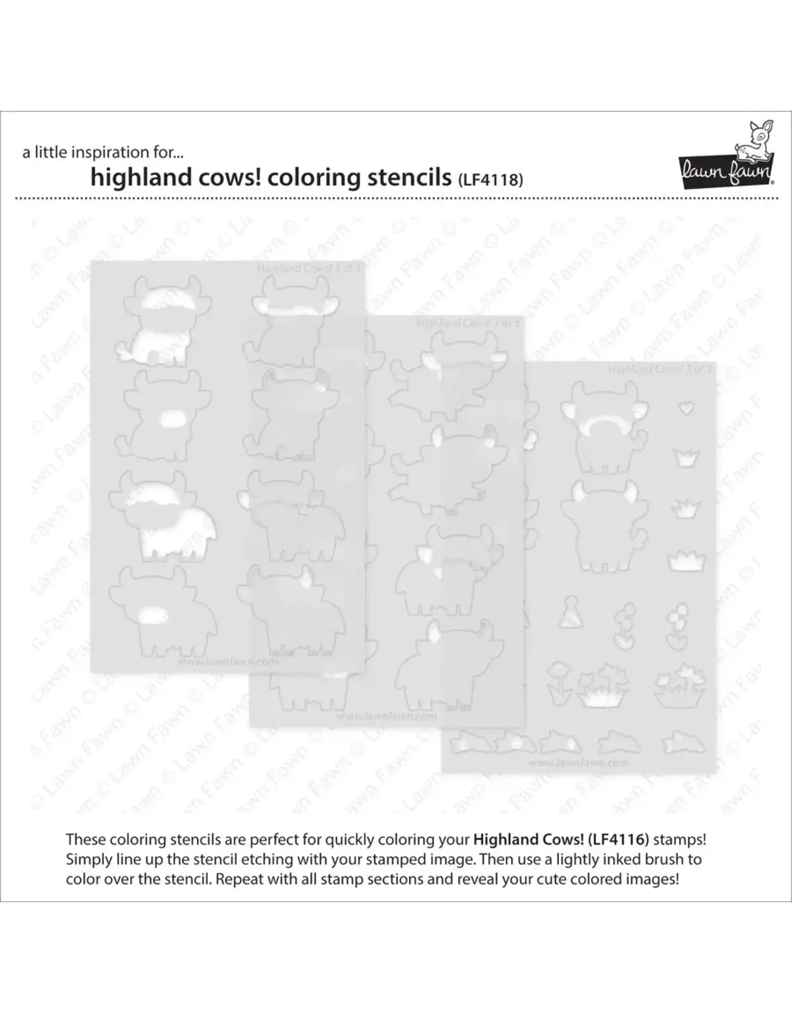 LAWN FAWN LAWN FAWN HIGHLAND COWS! COLORING STENCIL SET