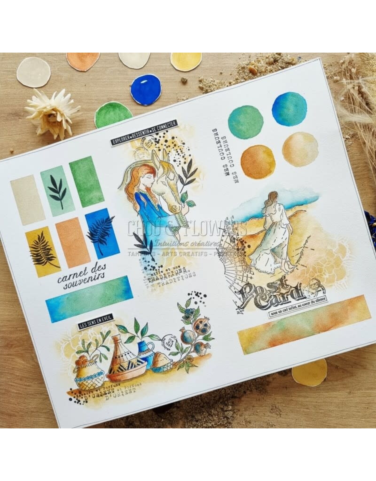 CHOU & FLOWERS CHOU & FLOWERS COLLECTION LE CHANT DES DUNES TEXTURES POSTCARD A6 CLEAR STAMP SET