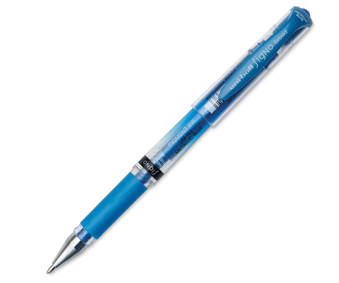 UNI-BALL UNIBALL GEL IMPACT SIGNO PEN METALLIC BLUE BOLD 1.0MM