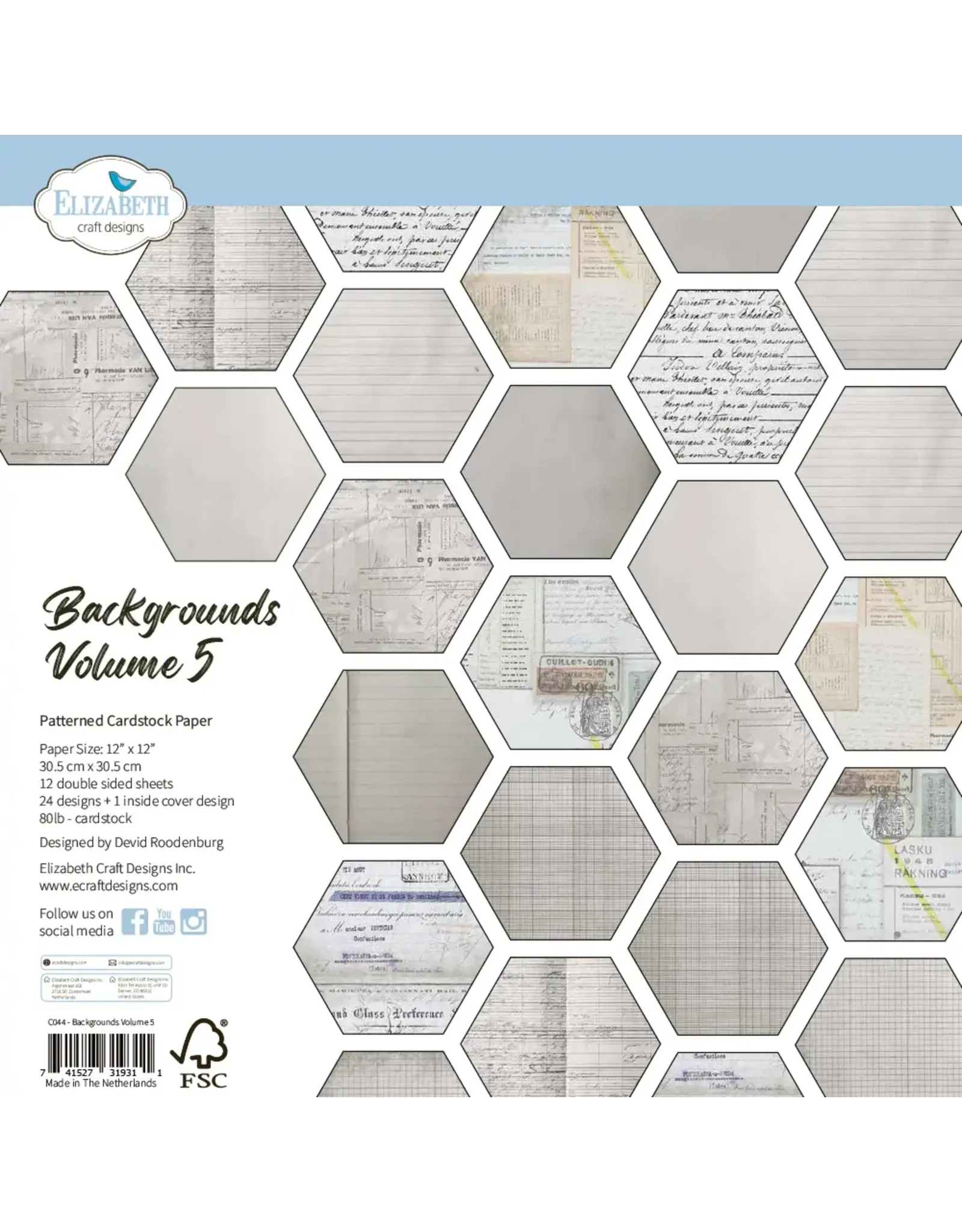 ELIZABETH CRAFT DESIGNS ELIZABETH CRAFT DESIGNS ART JOURNAL SPECIALS BY DEVID BACKGROUNDS VOLUME 5 12X12 PAPER PACK