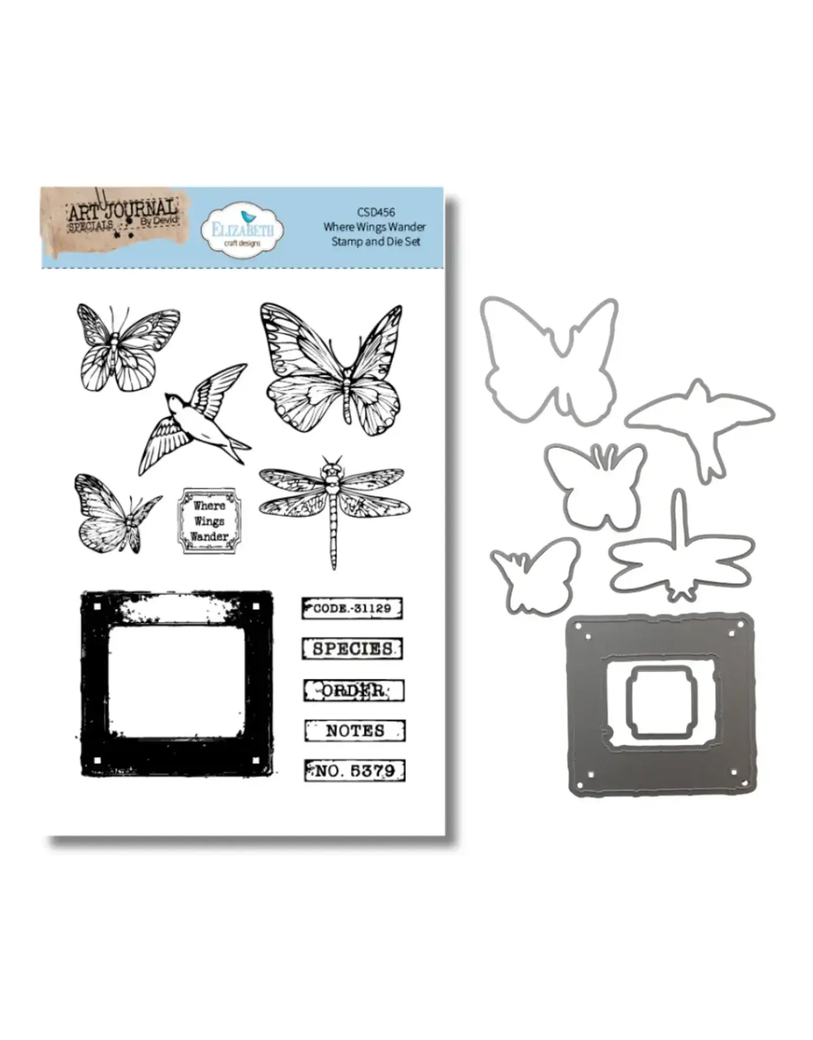 ELIZABETH CRAFT DESIGNS ELIZABETH CRAFT DESIGNS BEAUTIFULLY WORN WHERE WINGS WANDER CLEAR STAMP AND DIE SET