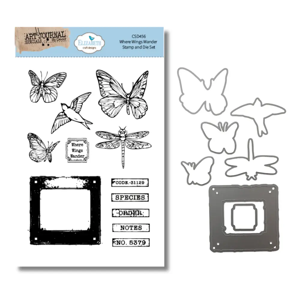 ELIZABETH CRAFT DESIGNS ELIZABETH CRAFT DESIGNS BEAUTIFULLY WORN WHERE WINGS WANDER CLEAR STAMP AND DIE SET
