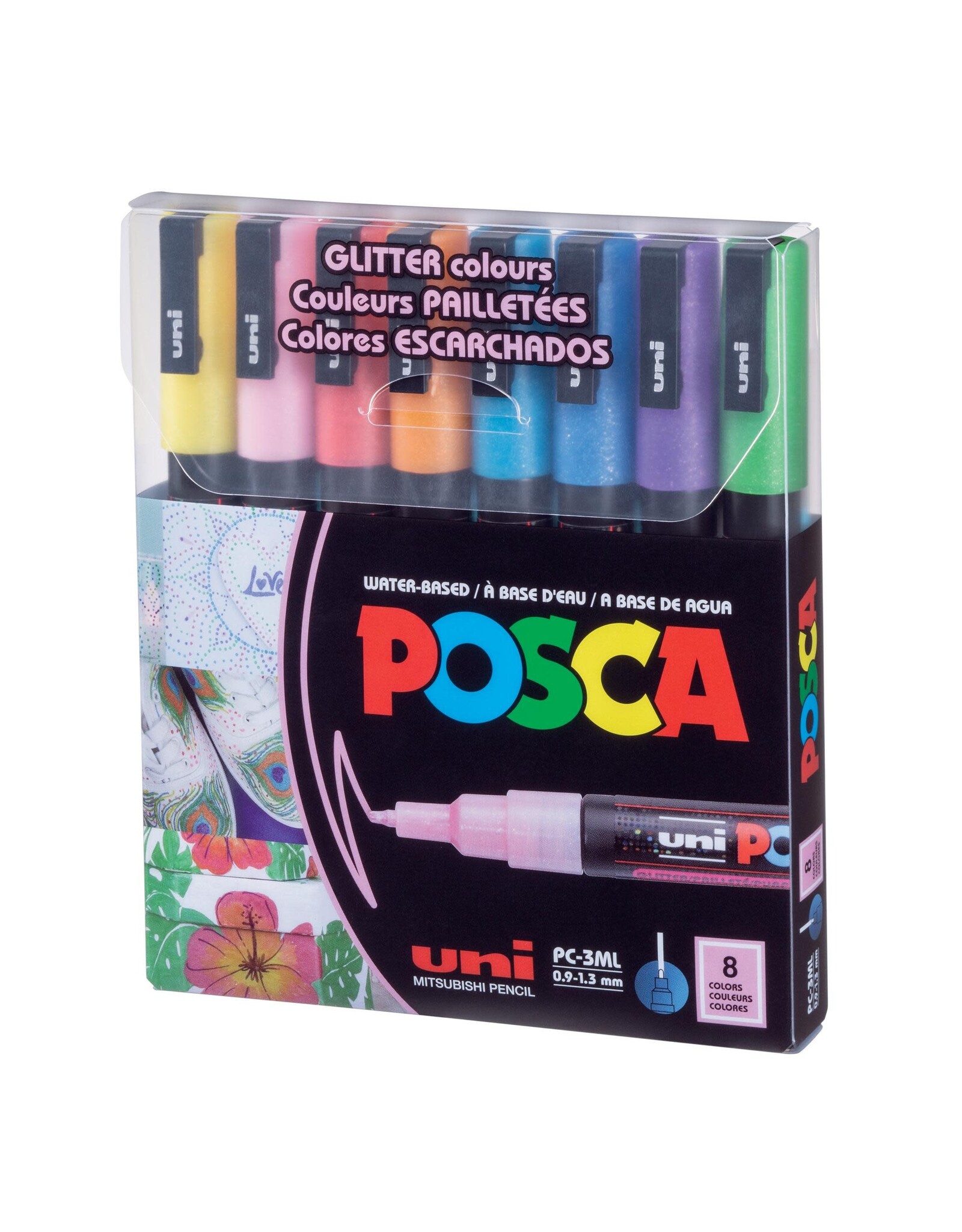POSCA UNI POSCA PC-3ML GLITTER COLORS PAINT MARKER SET 8/PK