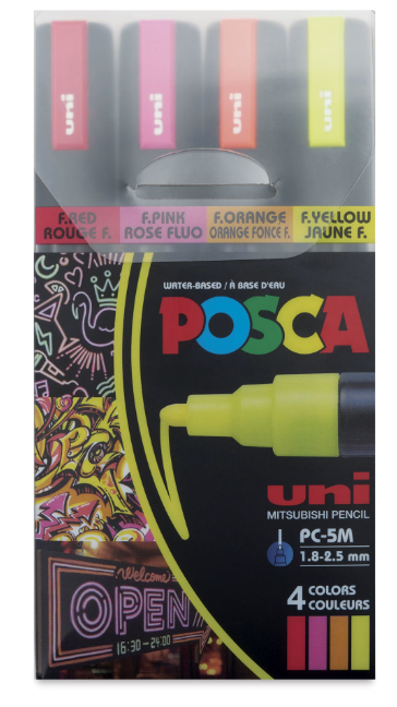 POSCA UNI POSCA PC-5M NEON COLORS PAINT MARKER SET 4/PK