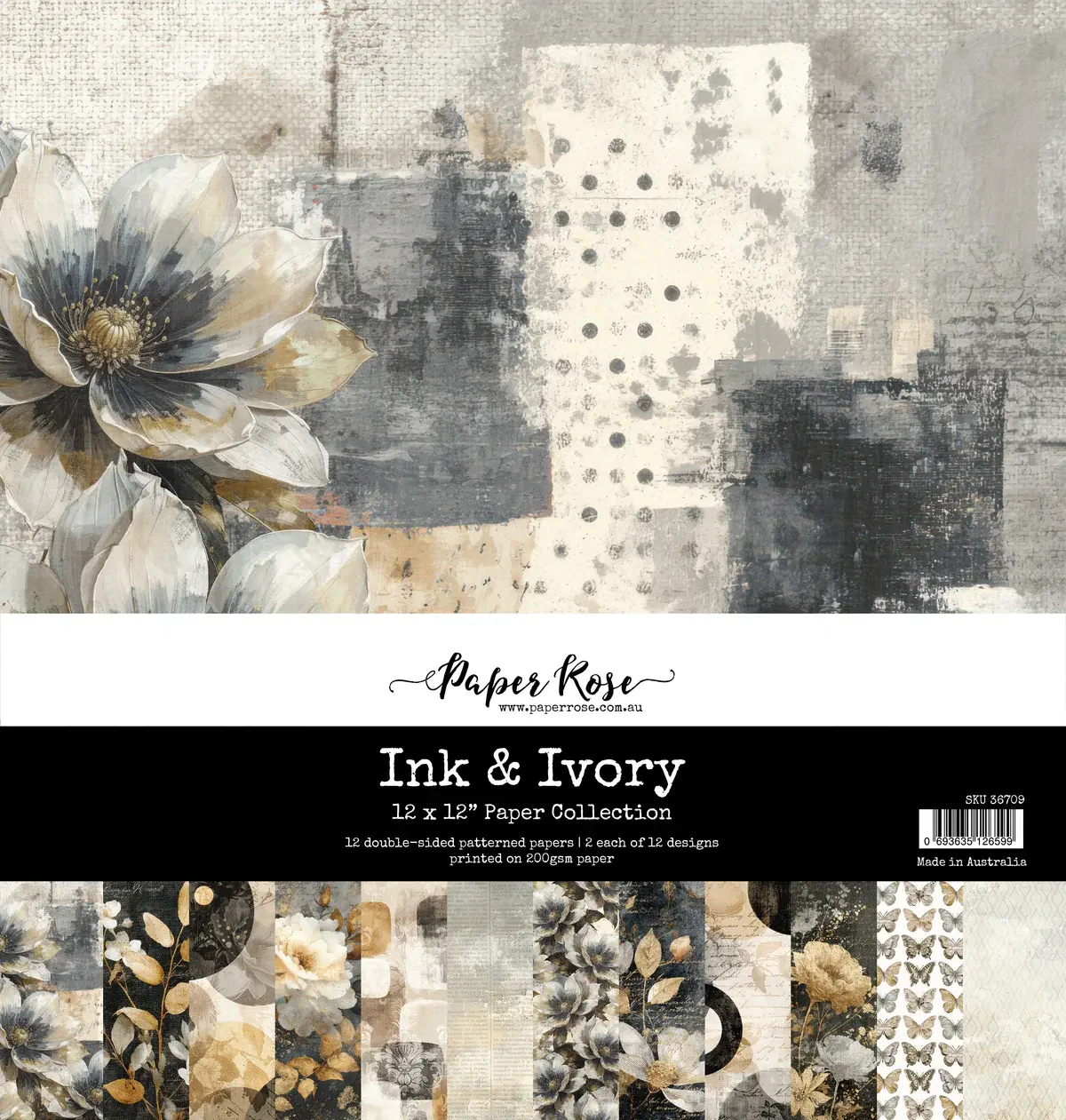 PAPER ROSE PAPER ROSE INK & IVORY 12x12 PAPER COLLECTION