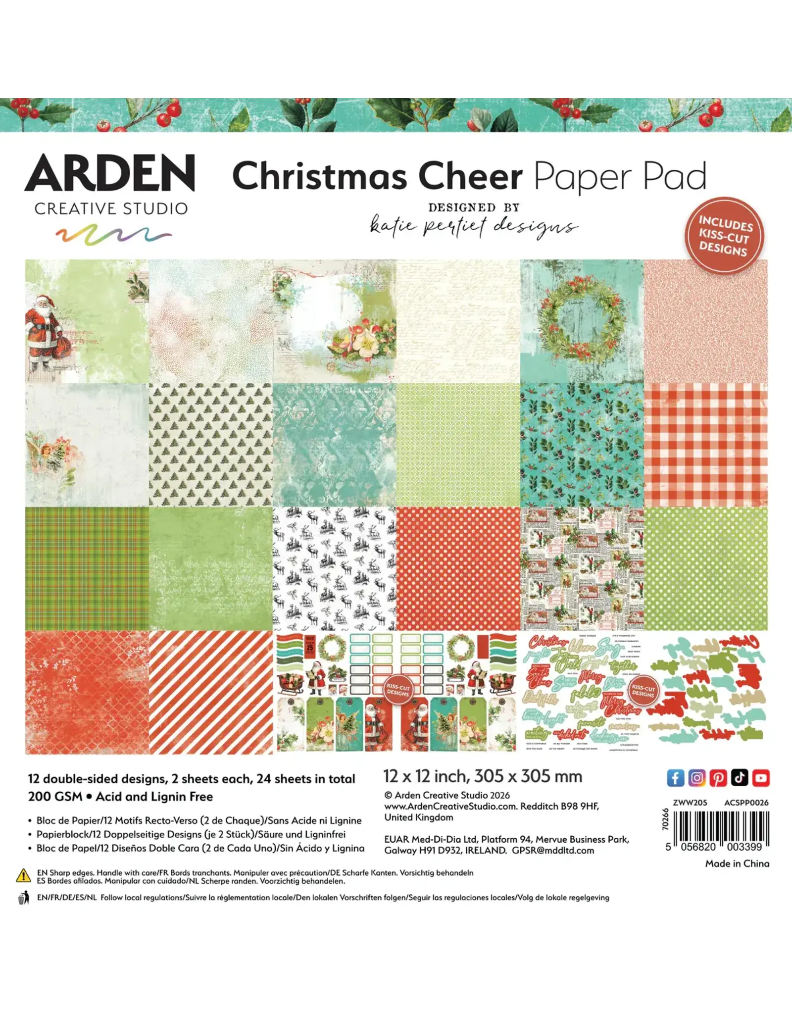 ARDEN CREATIVE STUDIO ARDEN CREATIVE STUDIO CHRISTMAS CHEER 12x12 PAPER PAD 24 SHEETS
