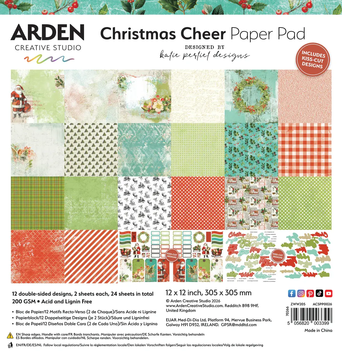 ARDEN CREATIVE STUDIO ARDEN CREATIVE STUDIO CHRISTMAS CHEER 12x12 PAPER PAD 24 SHEETS