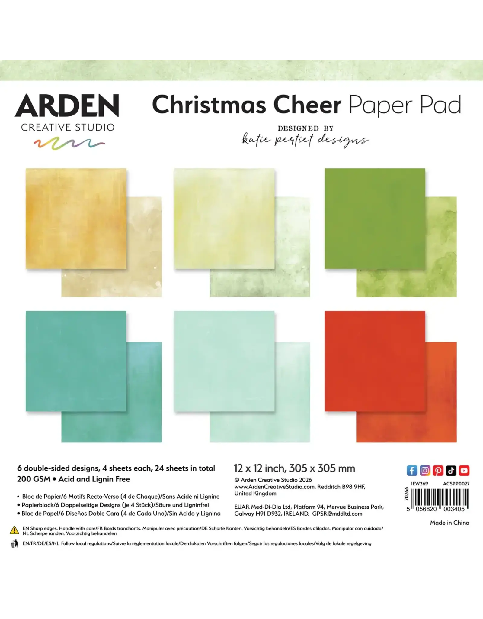 ARDEN CREATIVE STUDIO ARDEN CREATIVE STUDIO CHRISTMAS CHEER SOLIDS 12x12 PAPER PAD 24 SHEETS