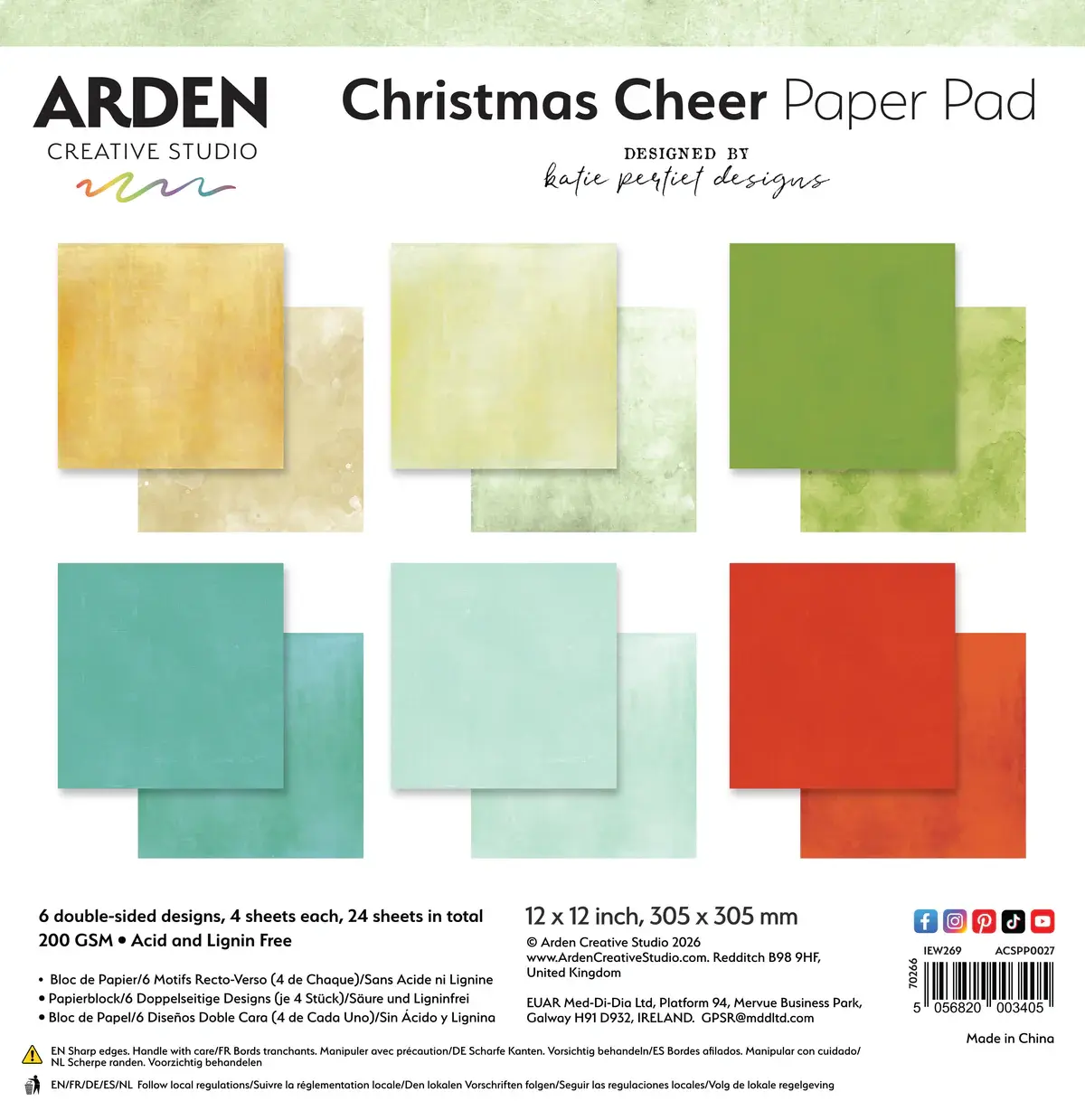 ARDEN CREATIVE STUDIO ARDEN CREATIVE STUDIO CHRISTMAS CHEER SOLIDS 12x12 PAPER PAD 24 SHEETS