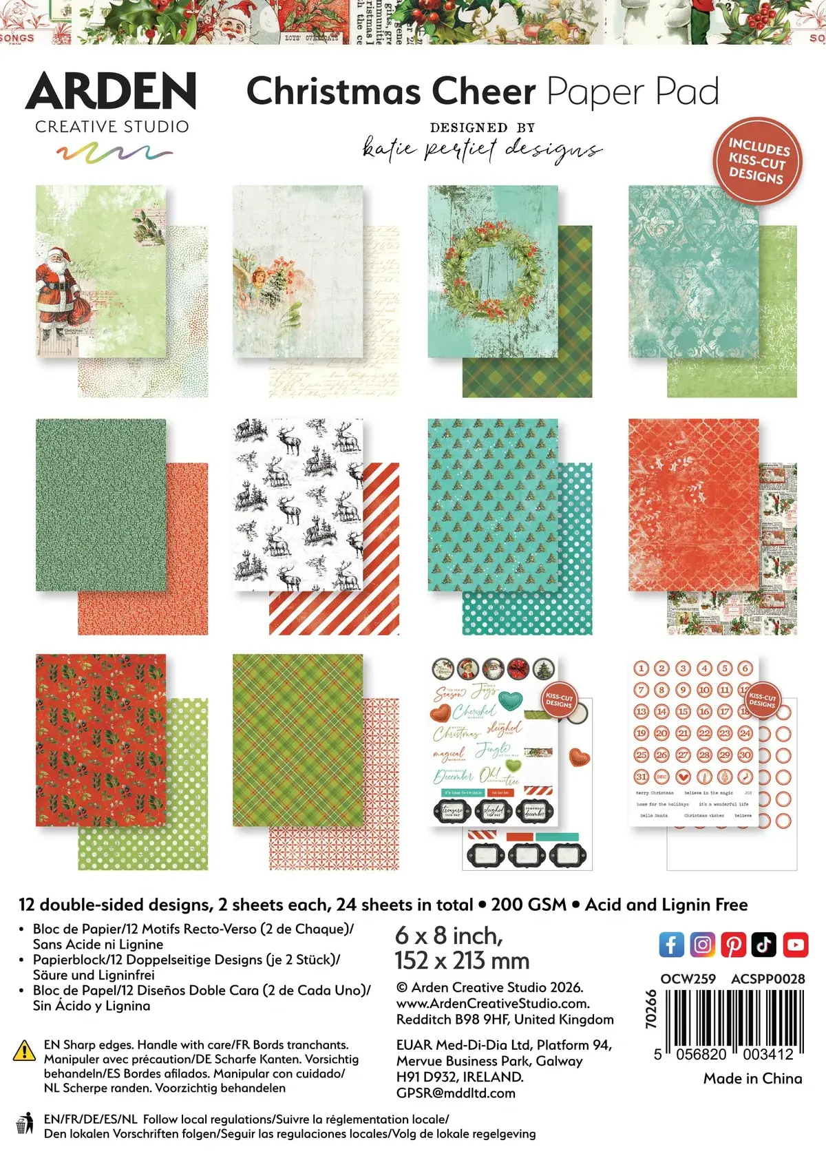 ARDEN CREATIVE STUDIO ARDEN CREATIVE STUDIO CHRISTMAS CHEER 6x8 PAPER PAD