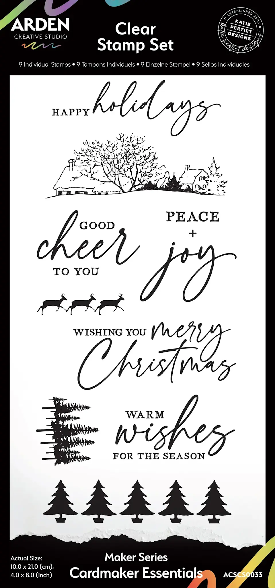 ARDEN CREATIVE STUDIO ARDEN CREATIVE STUDIO MAKER SERIES CARDMAKER ESSENTIALS 4x8 CLEAR STAMP SET
