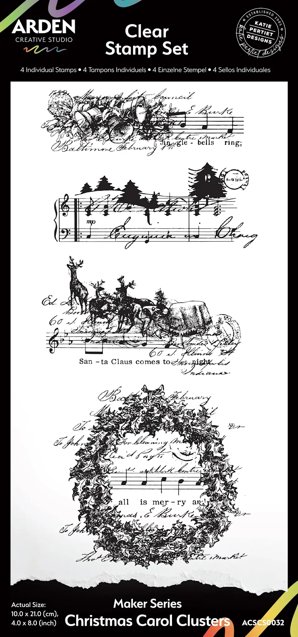 ARDEN CREATIVE STUDIO ARDEN CREATIVE STUDIO MAKER SERIES CHRISTMAS CAROL CLUSTERS 4x8 CLEAR STAMP SET