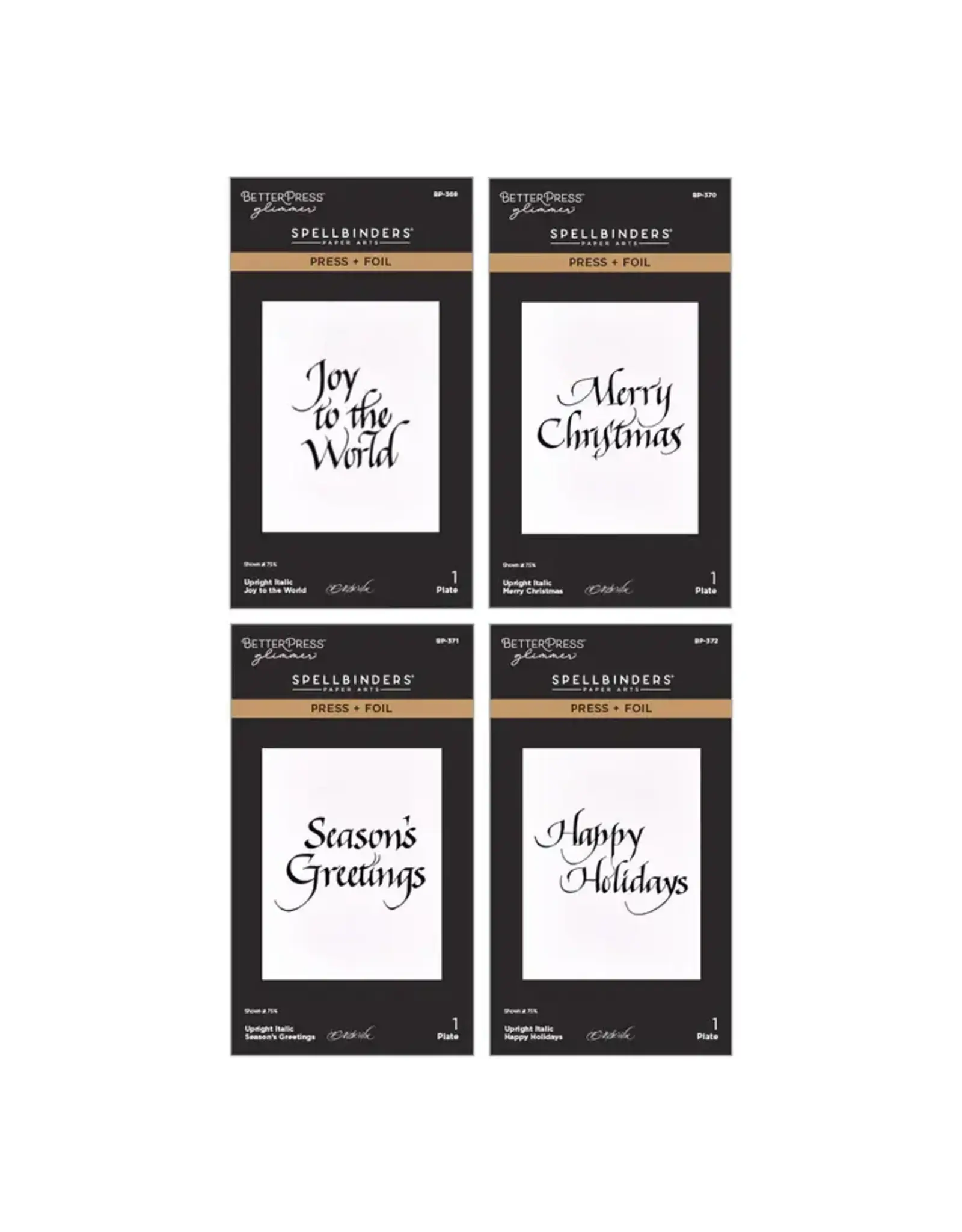 SPELLBINDERS SPELLBINDERS BETTERPRESS UPRIGHT ITALIC HOLIDAY SENTIMENTS PRESS + FOIL PLATE BUNDLE