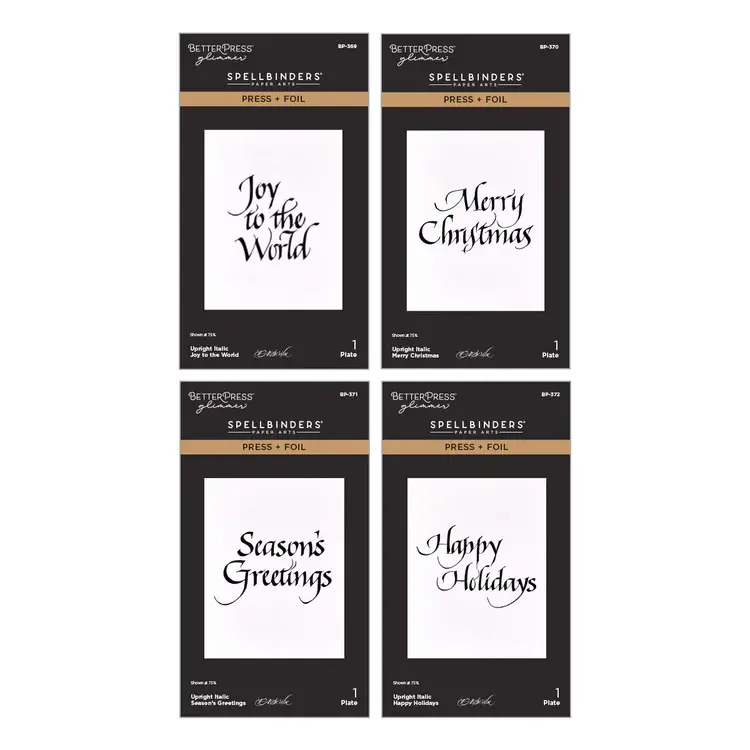 SPELLBINDERS SPELLBINDERS BETTERPRESS UPRIGHT ITALIC HOLIDAY SENTIMENTS PRESS + FOIL PLATE BUNDLE