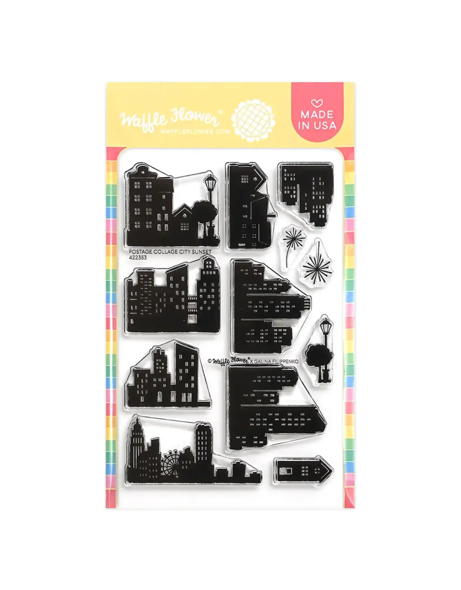 WAFFLE FLOWER WAFFLE FLOWER POSTAGE COLLAGE CITY SUNSET CLEAR STAMP SET
