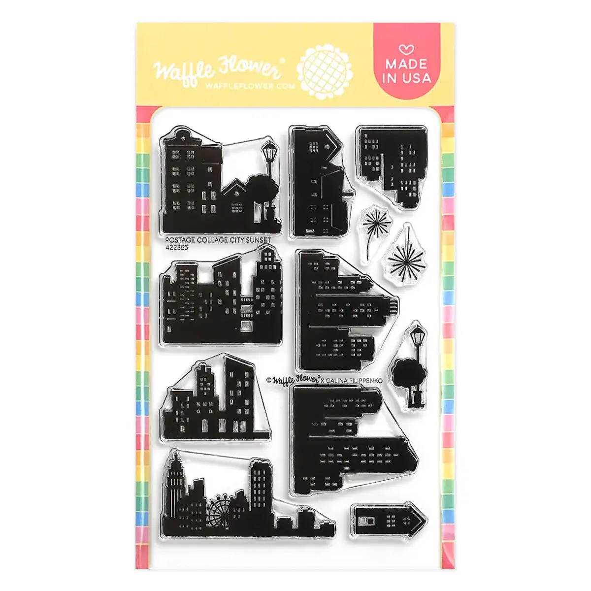 WAFFLE FLOWER WAFFLE FLOWER POSTAGE COLLAGE CITY SUNSET CLEAR STAMP SET
