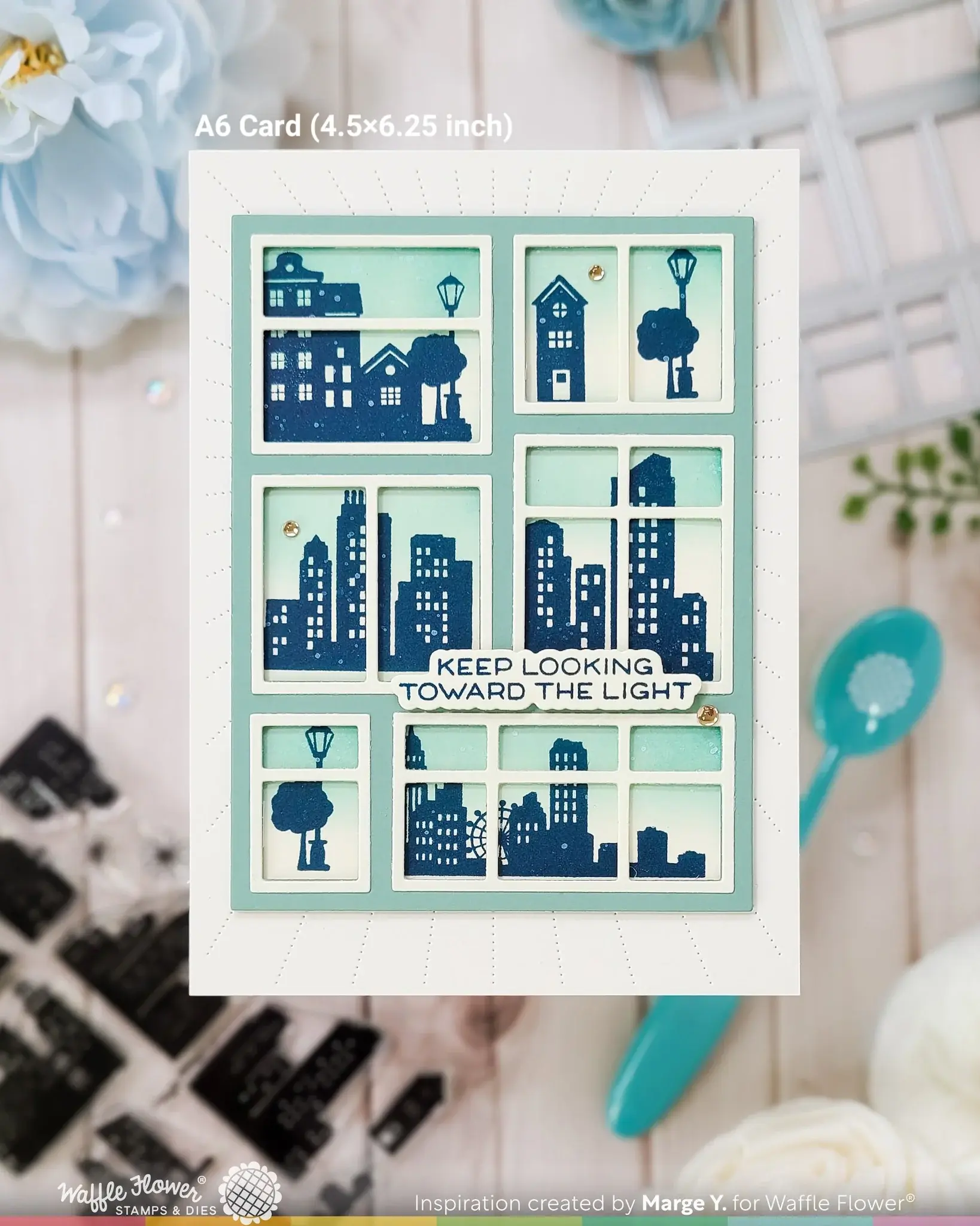 WAFFLE FLOWER WAFFLE FLOWER POSTAGE COLLAGE CITY SUNSET CLEAR STAMP SET