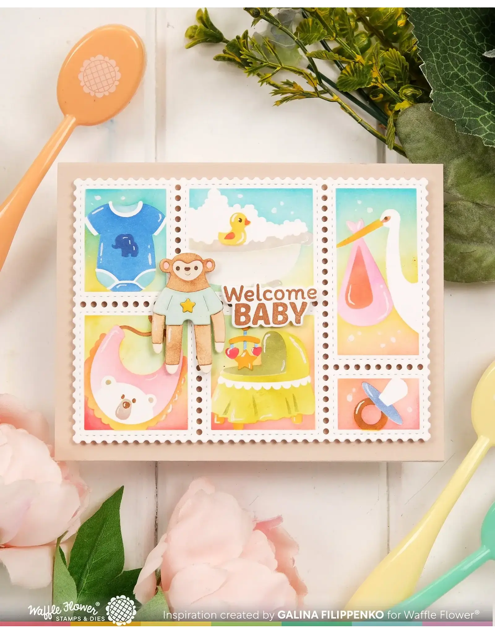WAFFLE FLOWER WAFFLE FLOWER POSTAGE COLLAGE BABY STENCIL SET