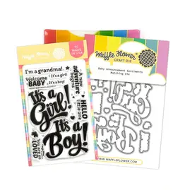 WAFFLE FLOWER WAFFLE FLOWER BABY ANNOUNCEMENT SENTIMENTS CLEAR STAMP SET AND DIE COMBO