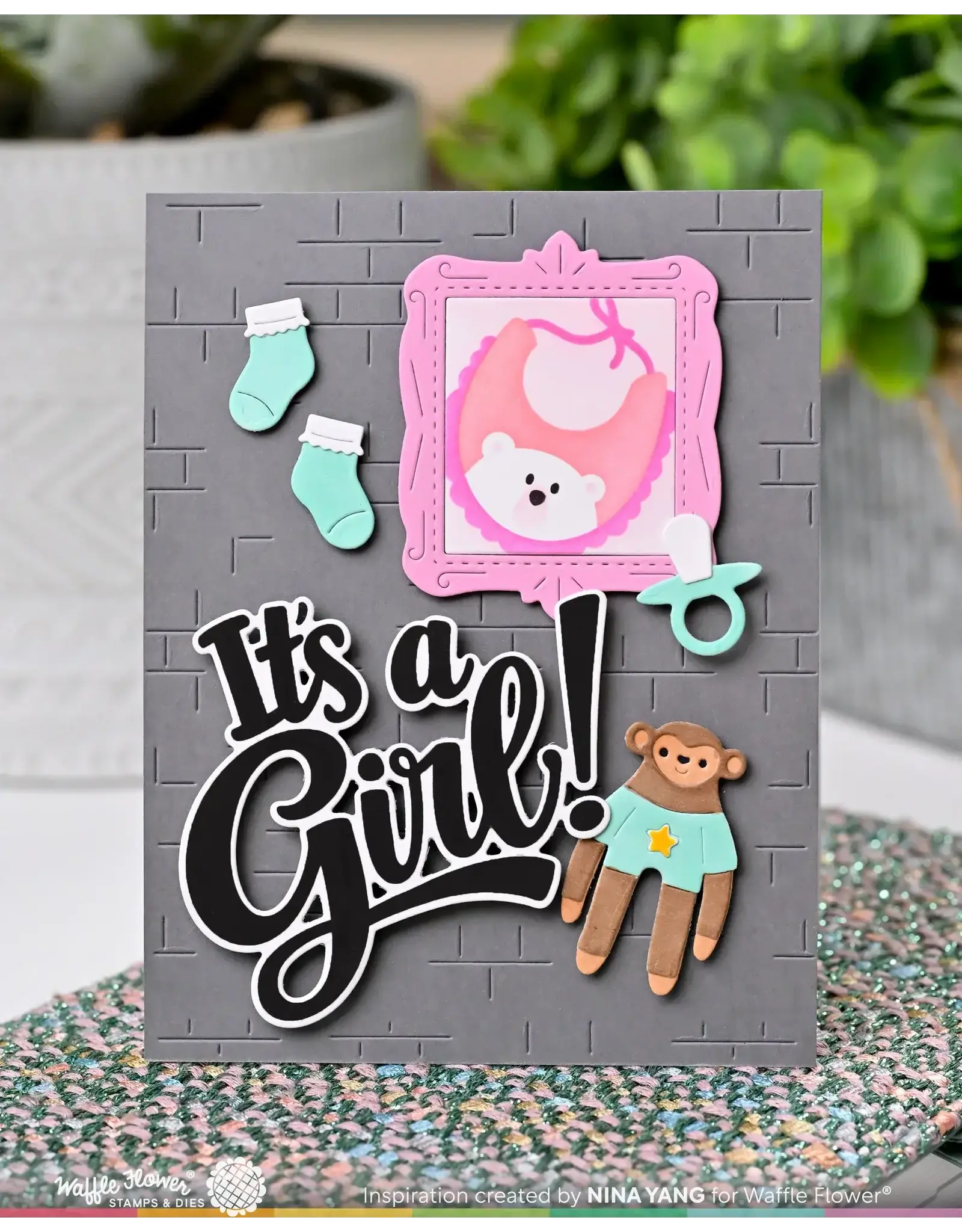 WAFFLE FLOWER WAFFLE FLOWER BABY ANNOUNCEMENT SENTIMENTS CLEAR STAMP SET AND DIE COMBO