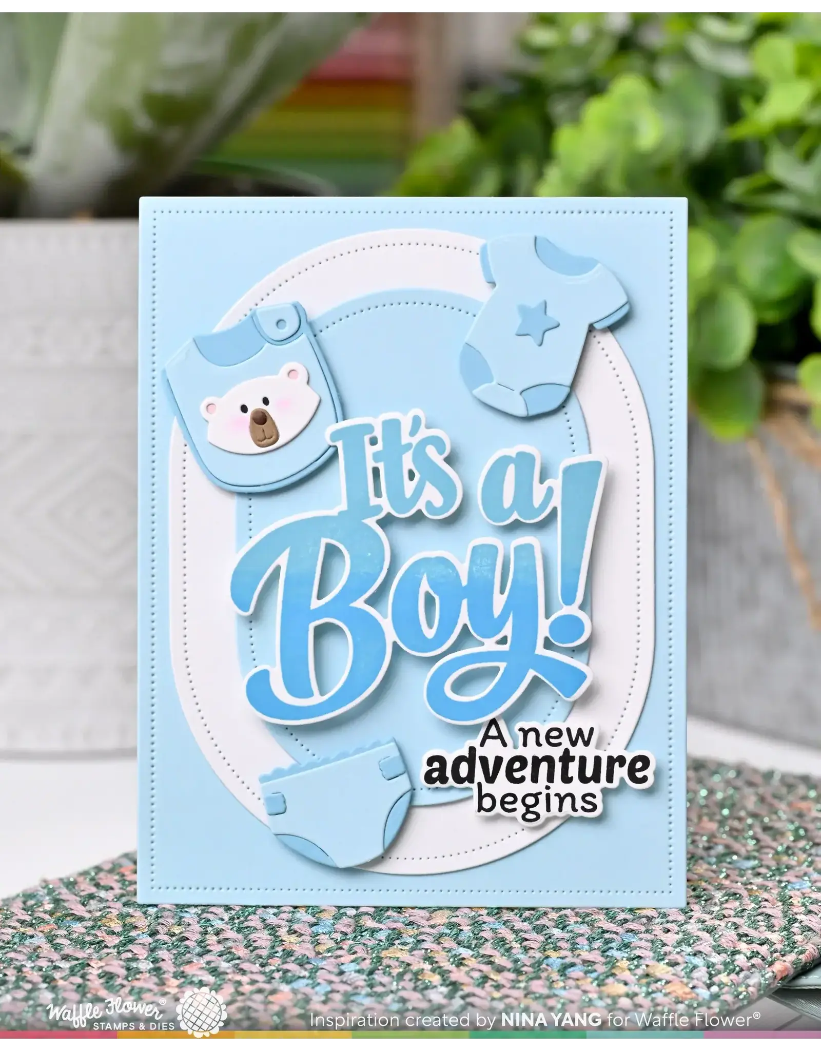 WAFFLE FLOWER WAFFLE FLOWER BABY ANNOUNCEMENT SENTIMENTS CLEAR STAMP SET AND DIE COMBO