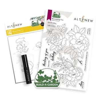 ALTENEW ALTENEW BUILD-A-GARDEN: BLOSSOMING TRIO CLEAR STAMP, STENCIL SET AND BLENDING BRUSH