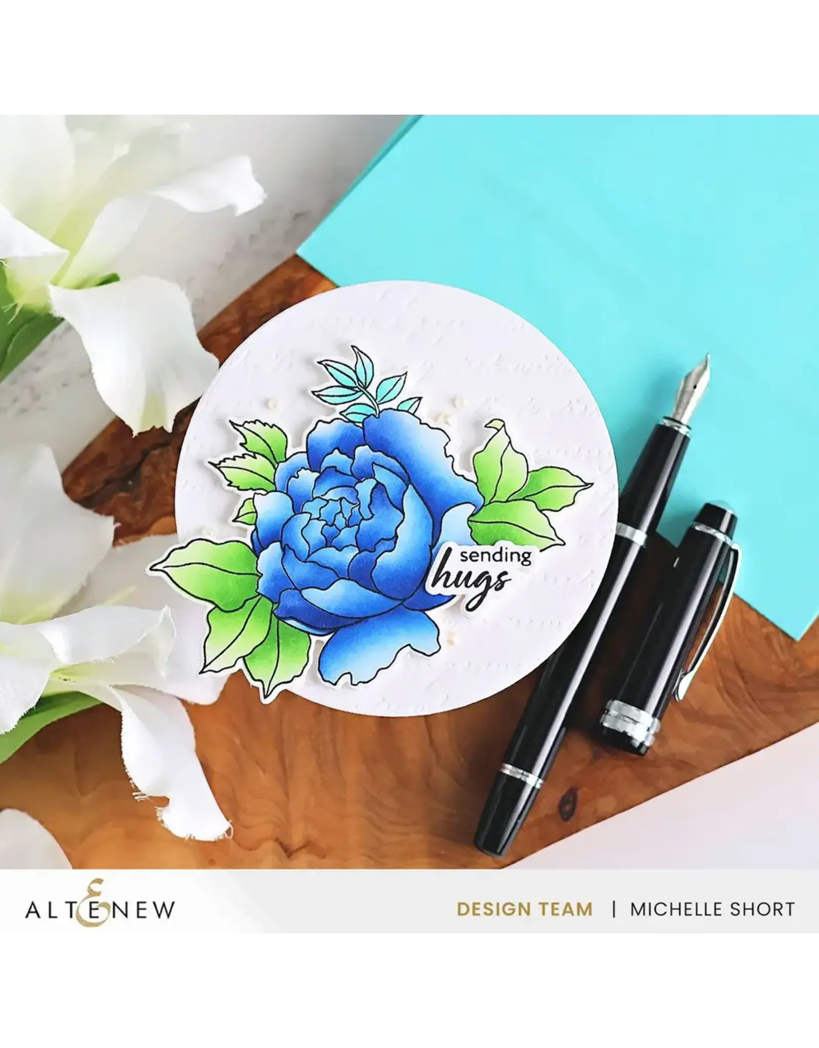 ALTENEW ALTENEW BUILD-A-GARDEN: BLOSSOMING TRIO CLEAR STAMP, STENCIL SET AND BLENDING BRUSH