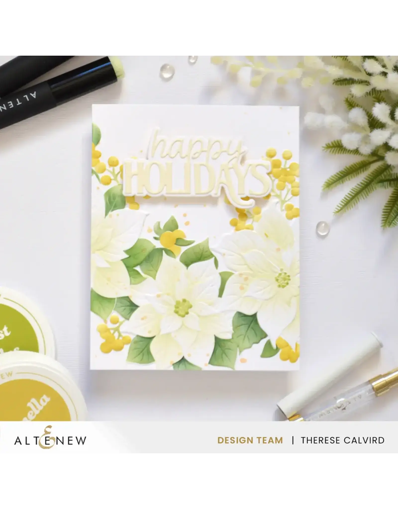 ALTENEW ALTENEW WINTERBERRY POINSETTIAS 3D EMBOSSING FOLDER AND STENCIL SET BUNDLE