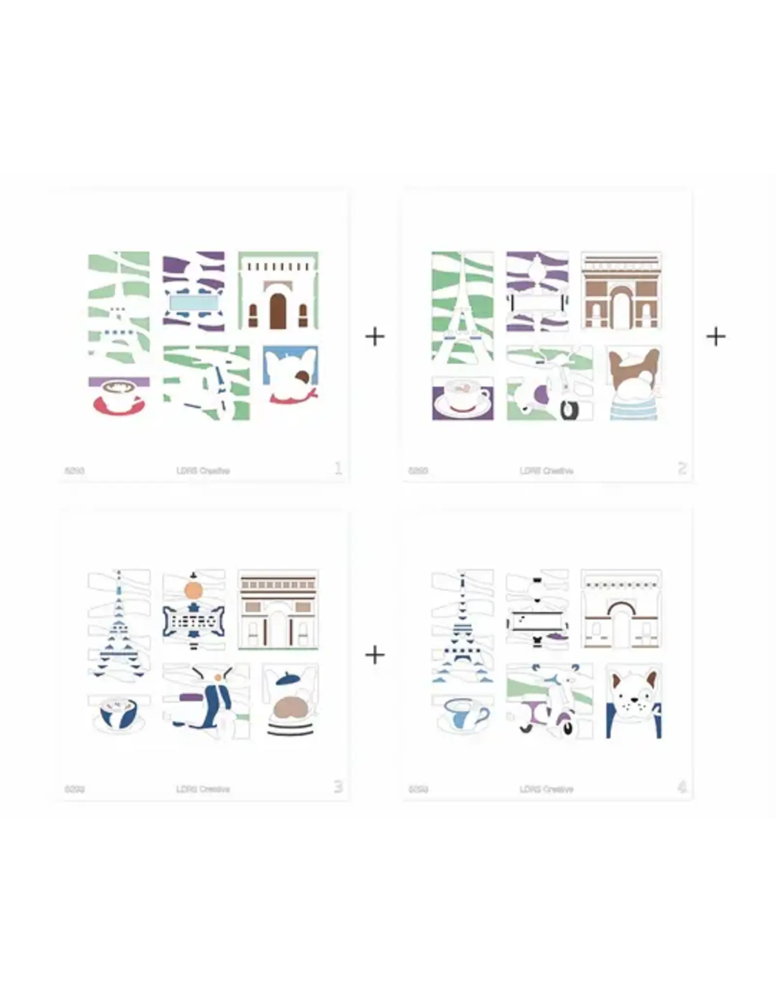 LDRS CREATIVE LDRS CREATIVE PARIS POSTAGE COLLAGE LAYERING STENCILS SET 4/PK
