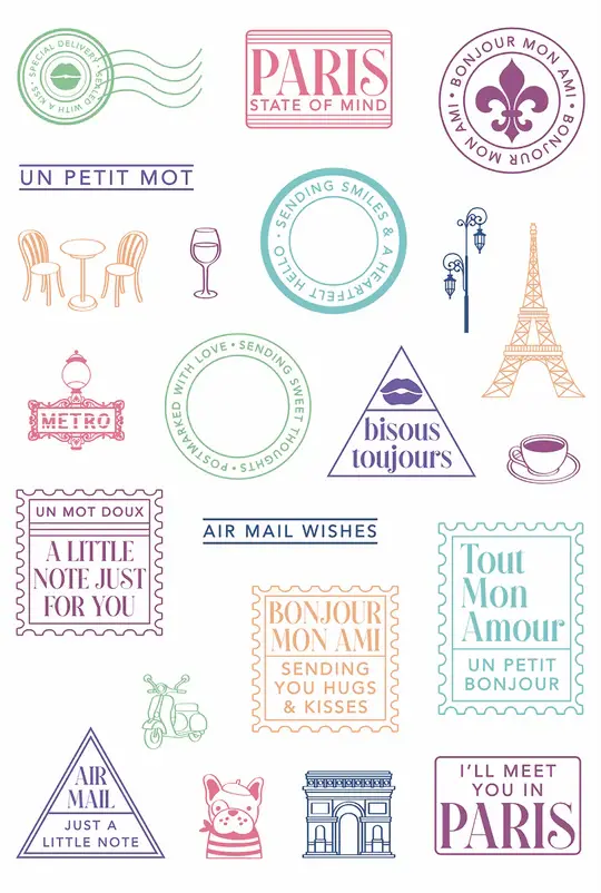 LDRS CREATIVE LDRS CREATIVE PARIS POSTAGE COLLAGE 4x6 CLEAR STAMP SET