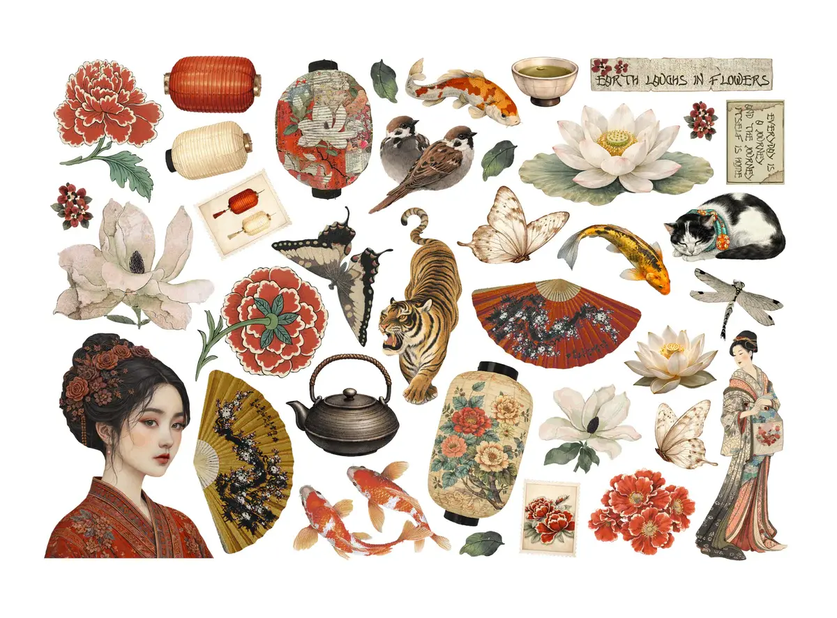 STAMPERIA STAMPERIA ORIENTAL GARDEN EPHEMERA ADHESIVE PAPER CUT OUTS