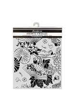STAMPERIA STAMPERIA ORIENTAL GARDEN FANS 20x25cm STENCIL