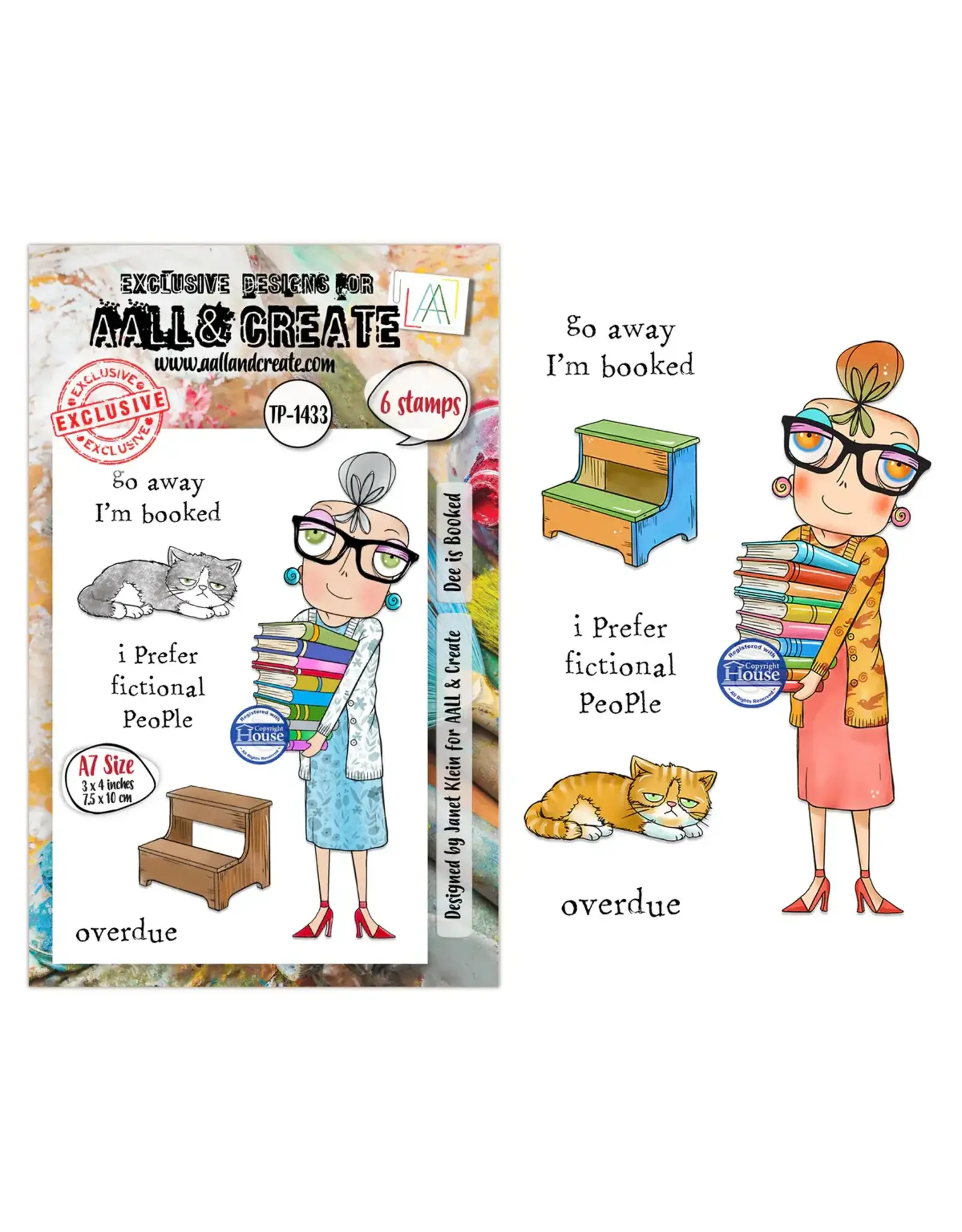 AALL & CREATE AALL & CREATE JANET KLEIN #1433 DEE IS BOOKED A7 CLEAR STAMP SET
