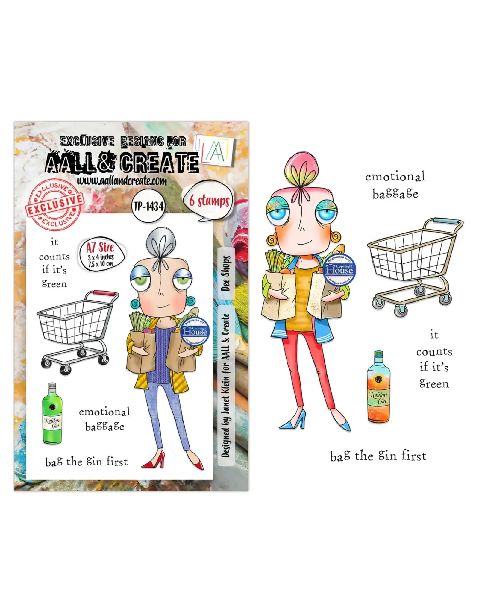 AALL & CREATE AALL & CREATE JANET KLEIN #1434 DEE SHOPS A7 CLEAR STAMP SET