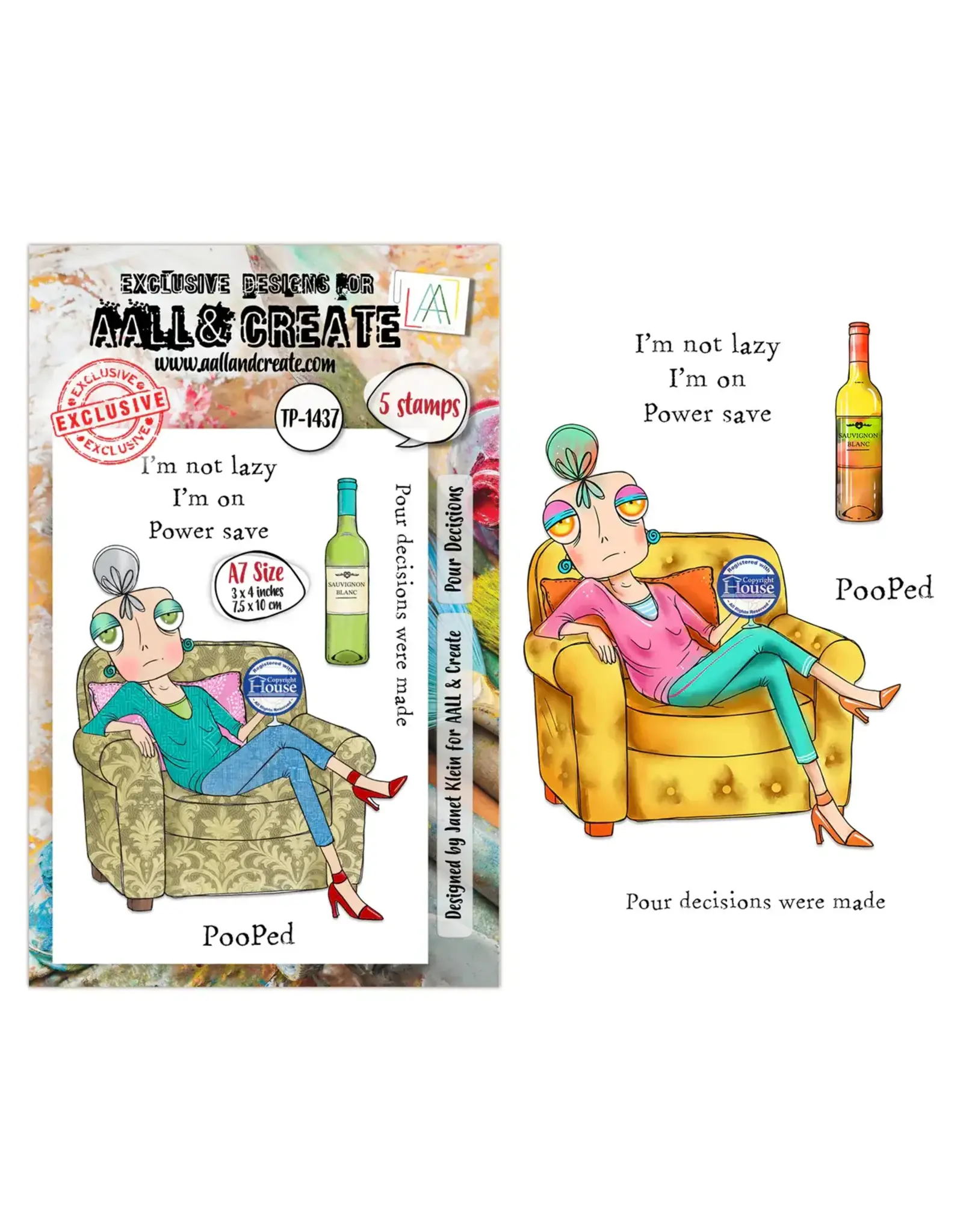 AALL & CREATE AALL & CREATE JANET KLEIN #1437 POUR DECISIONS A7 CLEAR STAMP SET