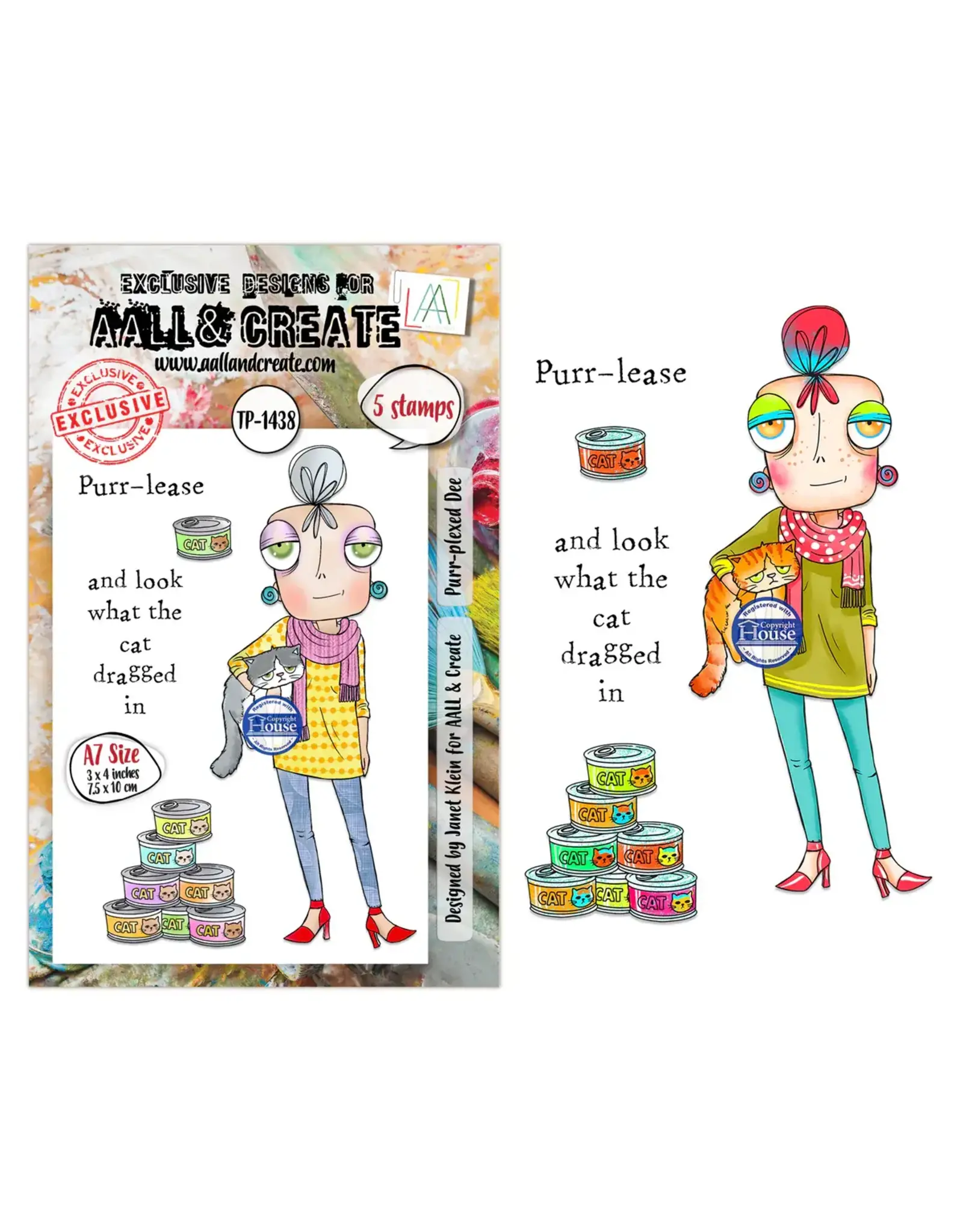 AALL & CREATE AALL & CREATE JANET KLEIN #1438 PURR-PLEXED DEE A7 CLEAR STAMP SET