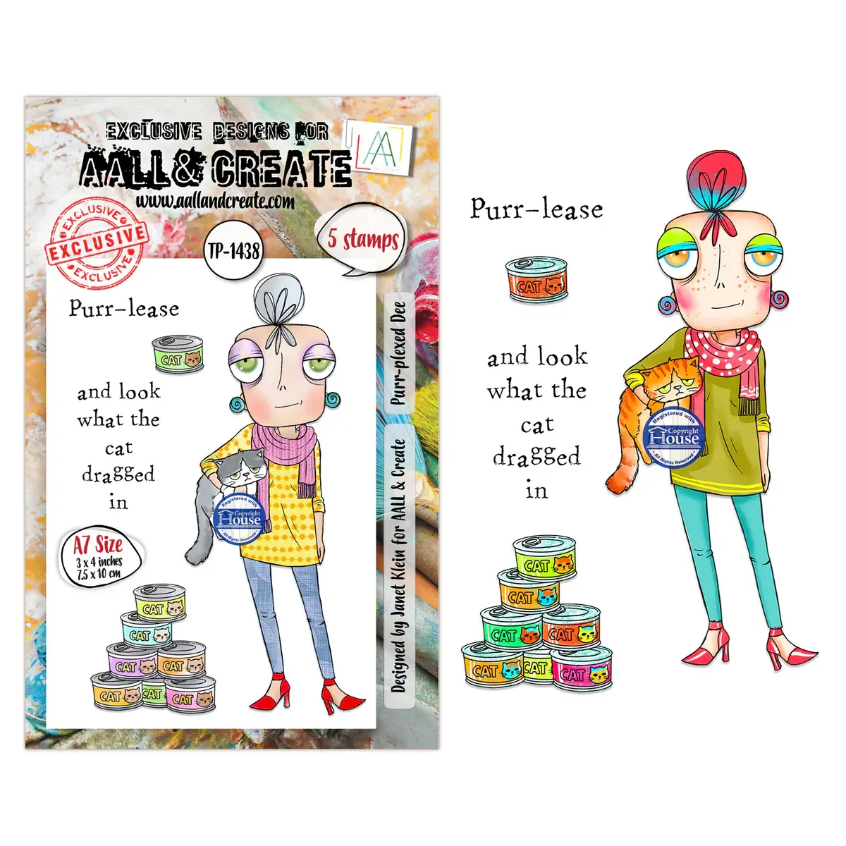 AALL & CREATE AALL & CREATE JANET KLEIN #1438 PURR-PLEXED DEE A7 CLEAR STAMP SET